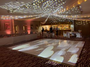 Bagden Hall - White Starlight Dance Floor - Ceiling Drapes - Up Lighting