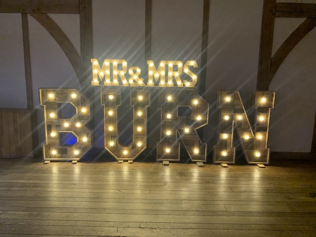 Sandburn Hall - Light Up Rustic Mr & Mrs Surname